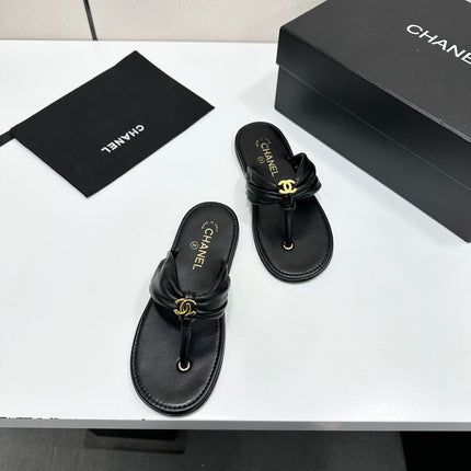 CHANEL 26S THONG SANDALS IN BLACK LAMBSKIN