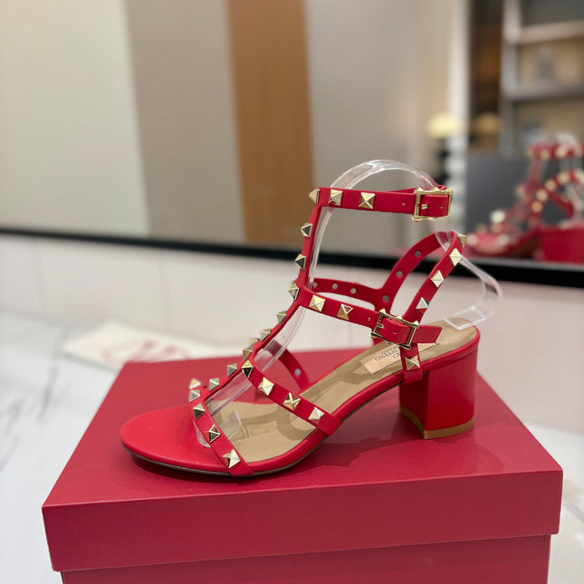 VALENTINO 26S STUDDED HIGH HEEL SANDALS 65 MM IN RED CALFSKIN