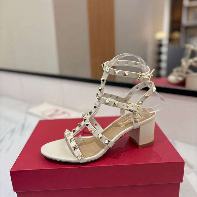 VALENTINO 26S STUDDED HIGH HEEL SANDALS 65 MM IN CREAM WHITE CALFSKIN