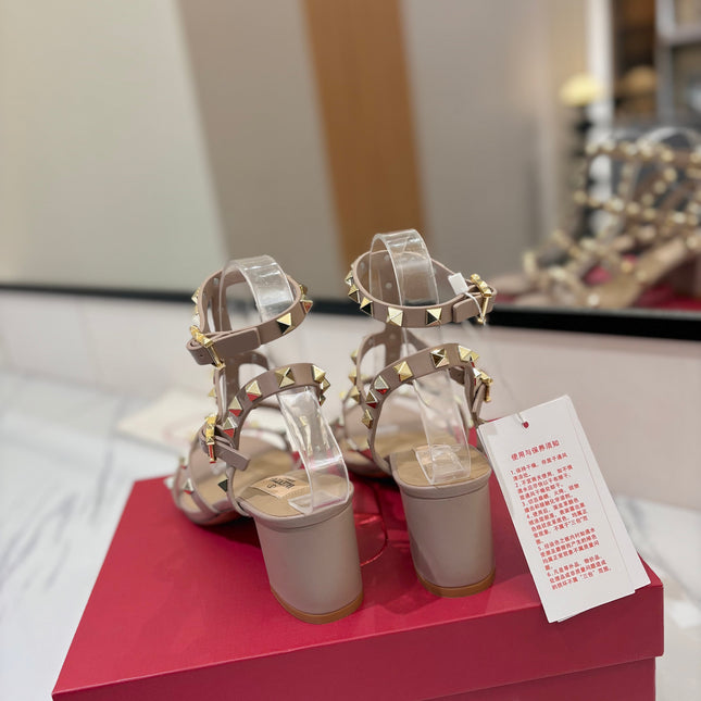 VALENTINO 26S STUDDED HIGH HEEL SANDALS 65 MM IN NUDE CALFSKIN