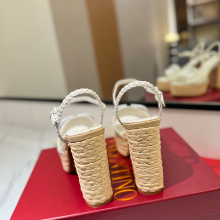 VLTN ESPADRILLE WEDGE SANDALS 25S 115 MM IN WHITE LAMBSKIN