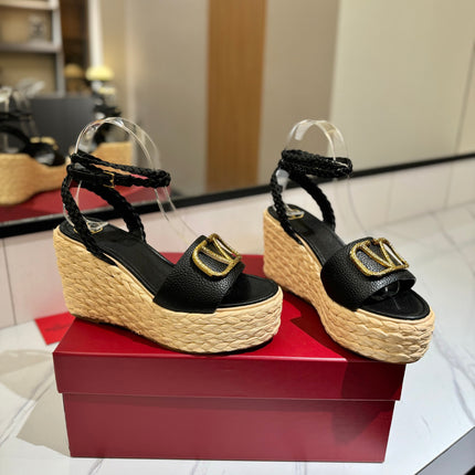 VLTN ESPADRILLE WEDGE SANDALS 25S 90 MM IN BLACK LAMBSKIN STYLE 2