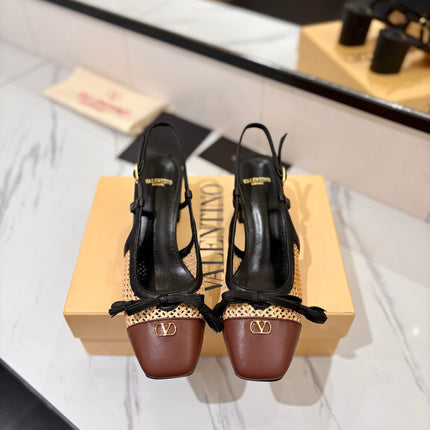 VALENTINO 26S HEELED SLINGBACKS 60 MM IN BLACK AND BROWN CALFSKIN