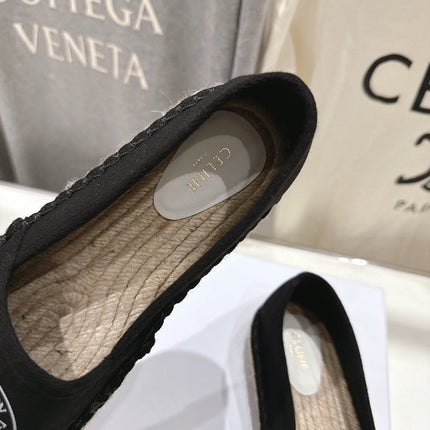 CELINE 26S MAISON PARIS EMBLEM ESPADRILLE FLATS IN BLACK CANVAS