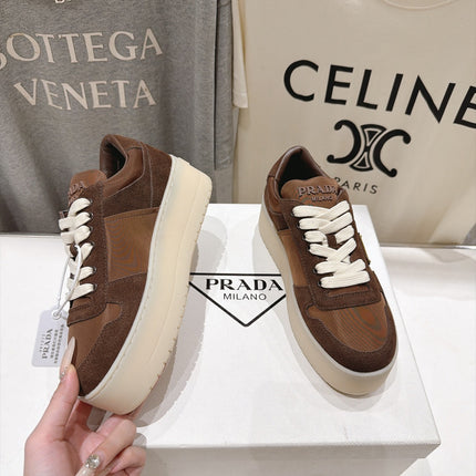 PRADA 26S PLATFORM SNEAKERS 50MM IN BROWN SUEDE AND WATERPROOF FABRIC