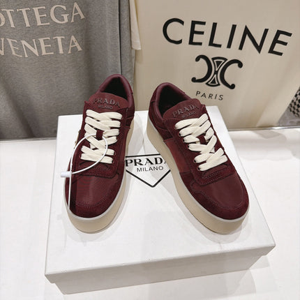 PRADA 26S PLATFORM SNEAKERS 50MM IN BURGUNDY RED SUEDE AND WATERPROOF FABRIC