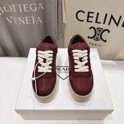 PRADA 26S PLATFORM SNEAKERS 50MM IN BURGUNDY RED SUEDE AND WATERPROOF FABRIC