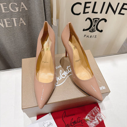 CHRISTIAN LOUBOUTIN 26S SCALLOPED EDGE HEELS 105 MM IN BEIGE GLOSSY CALFSKIN