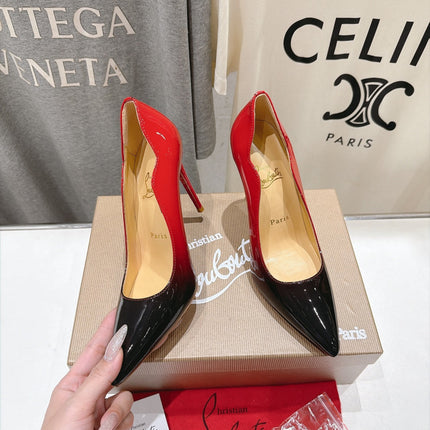 CHRISTIAN LOUBOUTIN 26S SCALLOPED EDGE HEELS 105 MM IN BLACK AND RED GLOSSY CALFSKIN