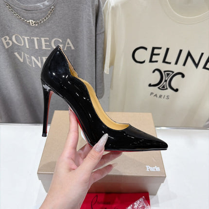 CHRISTIAN LOUBOUTIN 26S SCALLOPED EDGE HEELS 105 MM IN BLACK GLOSSY CALFSKIN