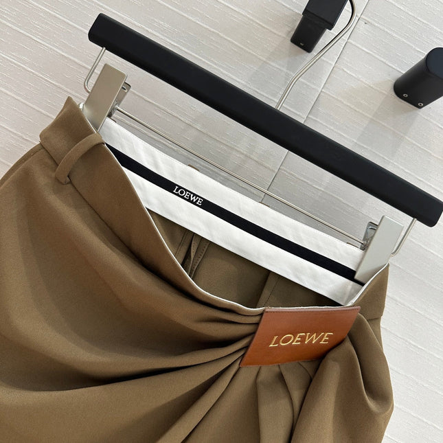 Loewe 25 Draped Skirt Khaki Brown Polyester Fiber
