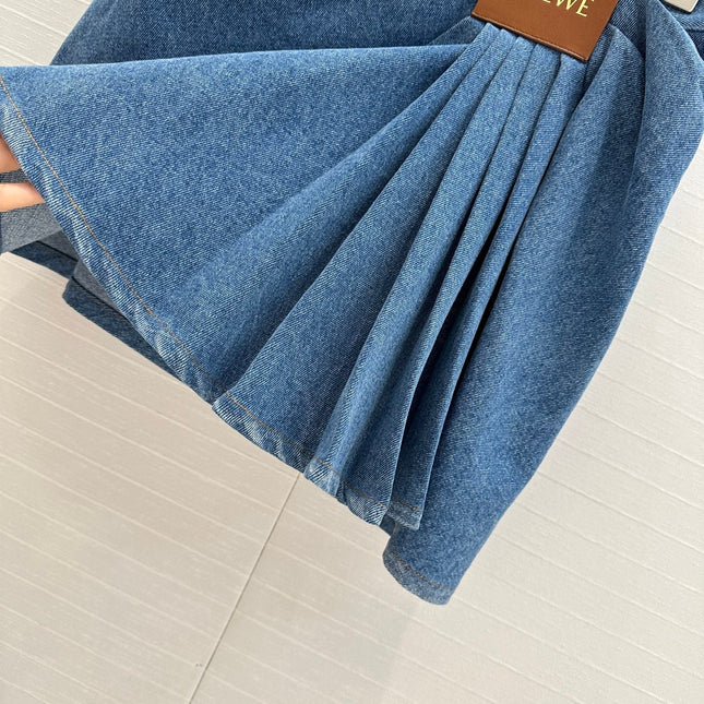 Loewe 25 Draped Denim Skirt Blue Cotton