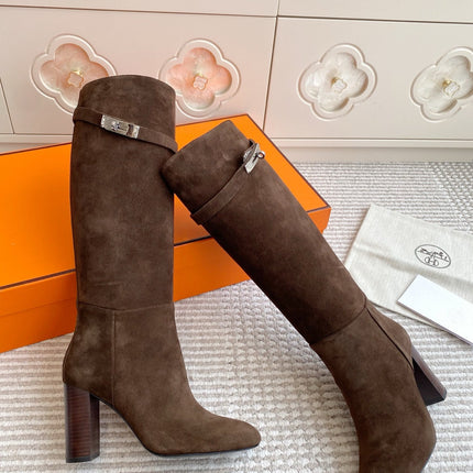 HM 25S TALL BOOTS 90 MM IN DARK BROWN SUEDE