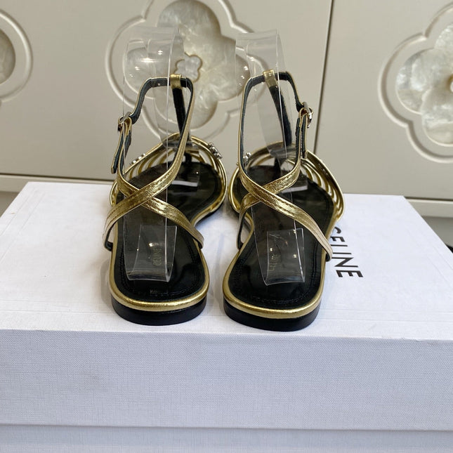 CELINE 26S CLEA TRIOMPHE GLADIATOR SANDALS IN GOLD LAMBSKIN