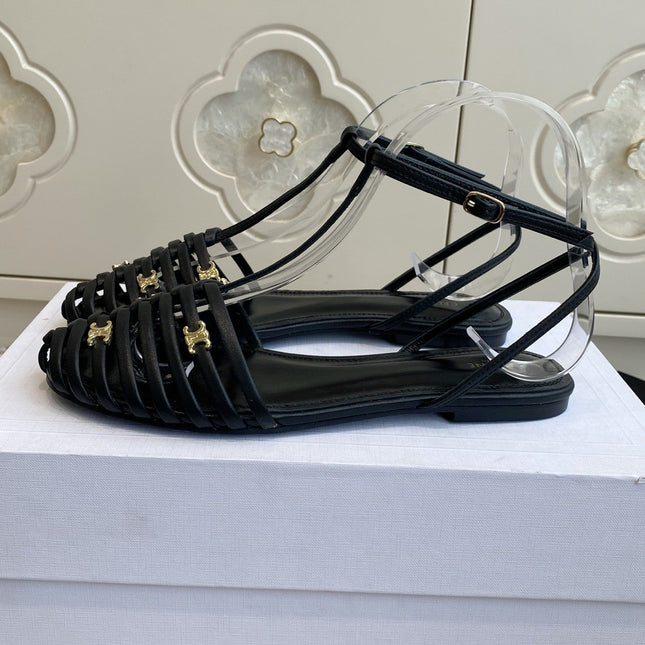 CELINE 26S CLEA TRIOMPHE GLADIATOR SANDALS IN BLACK LAMBSKIN