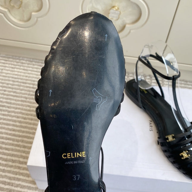 CELINE 26S CLEA TRIOMPHE GLADIATOR SANDALS IN BLACK LAMBSKIN