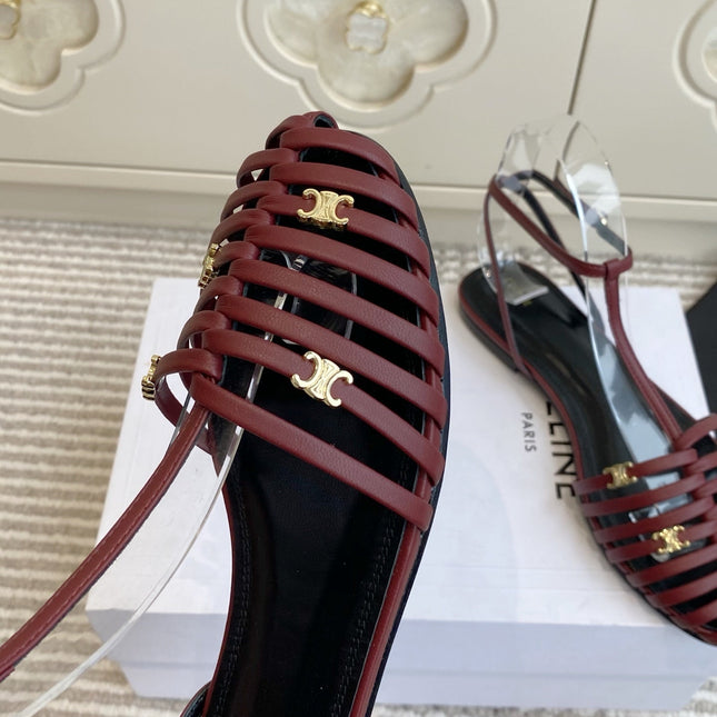 CELINE 26S CLEA TRIOMPHE GLADIATOR SANDALS IN DARK RED LAMBSKIN