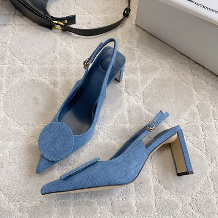 JACQUEMUS 26S SLINGBACK HEELS 85 MM IN BLUE DENIM