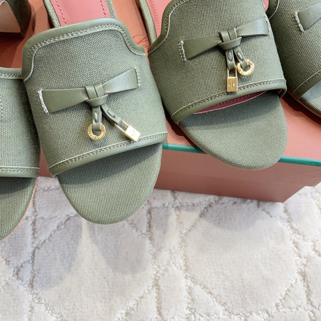 LP 26S HIGH HEEL SANDALS IN LIGHT OLIVE GREEN CANVAS AND CALFSKIN