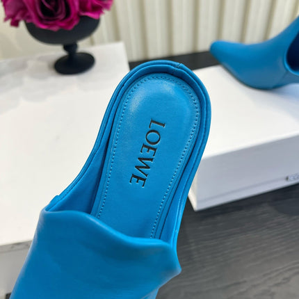 LOEWE 26S HEELED MULES IN BLUE CALFSKIN