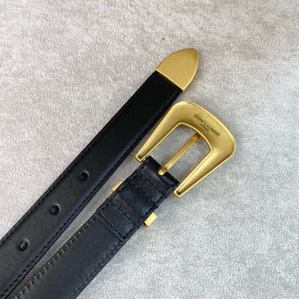 YSL 25S BELT 25 MM IN BLACK CALFSKIN 567661