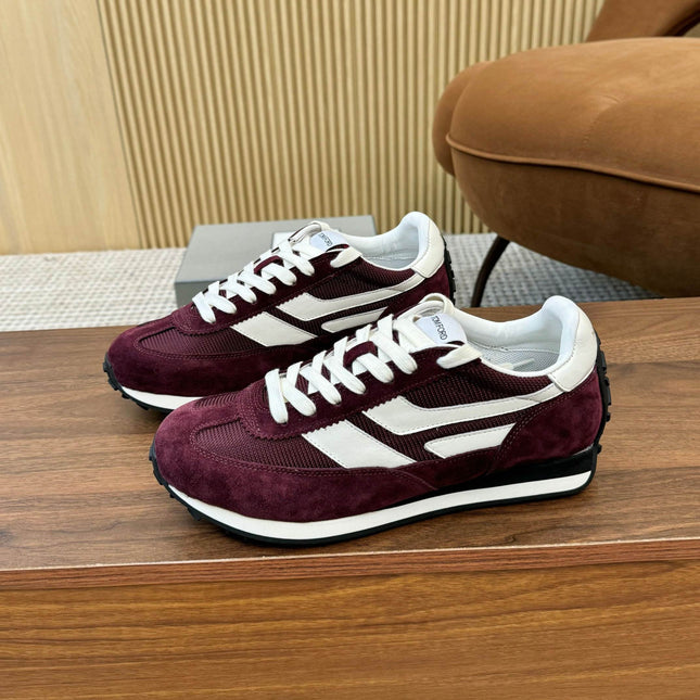 TOM FORD SNEAKERS  IN DARK BURGUNDY RED MESH AND SUEDE 434241
