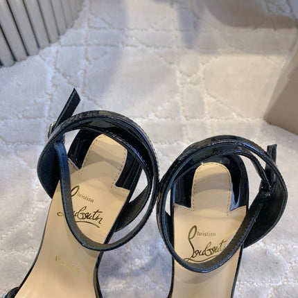 CRYSTAL QUEEN SANDAL 100MM IN BLACK CALFSKIN EMBELLISHED CRYTAL