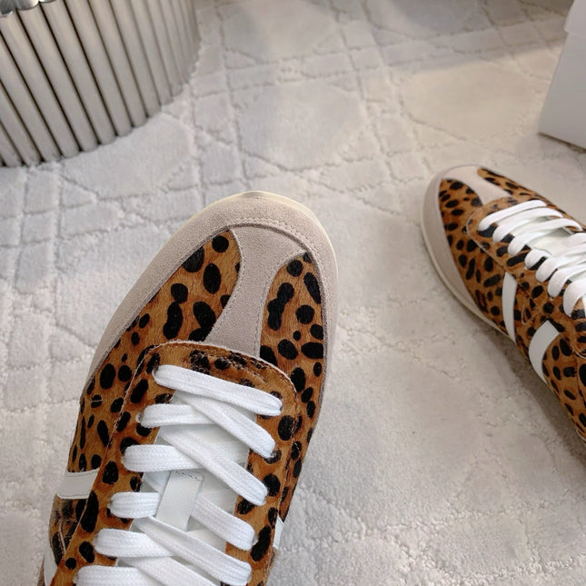 CELINE 25S JOGGER LOW LACE UP SNEAKER IN LEOPARD PRINT CALFSKIN AND SUEDE