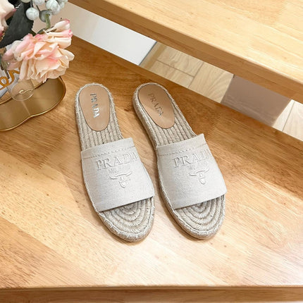PRA CROCHET SLIPPERS CREAMY WHITE LINEN FABRIC