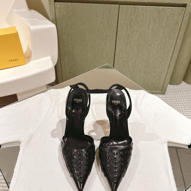 FENDI FIRST HIGH-HEELED SLINGBACK 85 MM IN BLACK LAMBSKIN GOLD HARDWARE