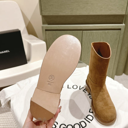 CC SHORT BOOTS PEANUT BROWN SUEDE CALFSKIN