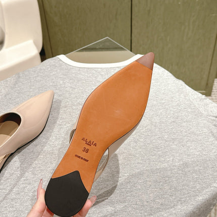 ALAIA SLINGBACK 25S IN LIGHT BEIGE PATENT LEATHER
