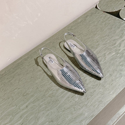 ALAIA SLINGBACK 25S IN SILVER PATENT LEATHER