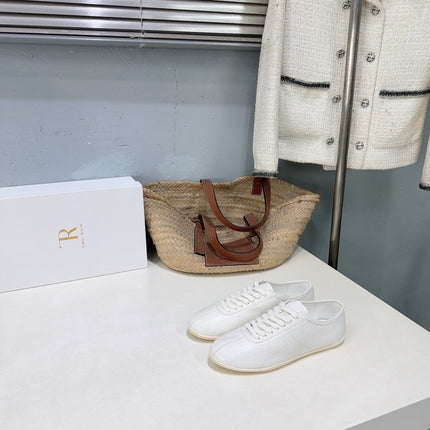 THE ROW 26S LACE-UP SNEAKERS IN WHITE GRAINED CALFSKIN