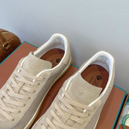 SNEAKERS IN LIGHT BEIGE SUEDE WITH CANVAS