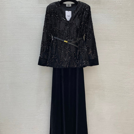 CELINE 26S SEQUIN BLOUSE AND VELVET MAXI SKIRT SET 628
