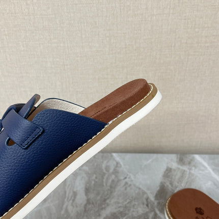 LP 26S LOCK CHARM SLIDES IN NAVY BLUE CALFSKIN SILVER HARDWARE