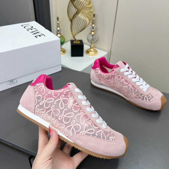 LOEWE 26S RUNNER 2.0 SNEAKERS IN LIGHT PINK SUEDE AND ANAGRAM JACQUARD
