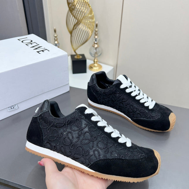LOEWE 26S RUNNER 2.0 SNEAKERS IN BLACK SUEDE AND ANAGRAM JACQUARD