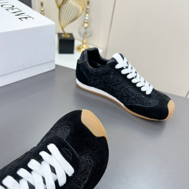 LOEWE 26S RUNNER 2.0 SNEAKERS IN BLACK SUEDE AND ANAGRAM JACQUARD