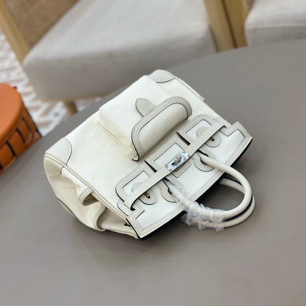 HM 25S BIRKIN CARGO 25 CM IN CREAM WHITE CANVAS AND SWIFT WITH SILVER HARDWARE