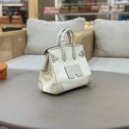 HM 25S BIRKIN CARGO 25 CM IN CREAM WHITE CANVAS AND SWIFT WITH SILVER HARDWARE