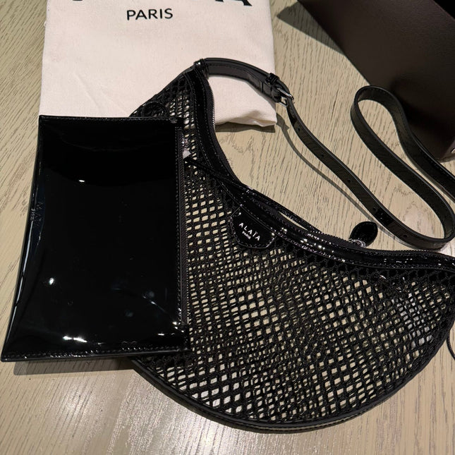 ONE PIECE DEMI LUNE BAG 31 IN BLACK FISHNET