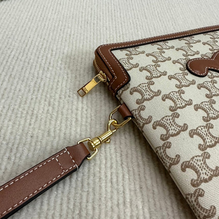 SMALL POUCH 25 IN BEIGE TRIOMPHE TEXTILE AND BROWN CALFSKIN