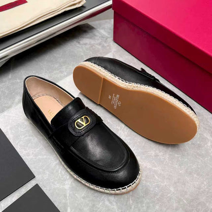 VALENTINO 26S ESPADRILLE LOAFERS IN BLACK CALFSKIN GOLD HARDWARE