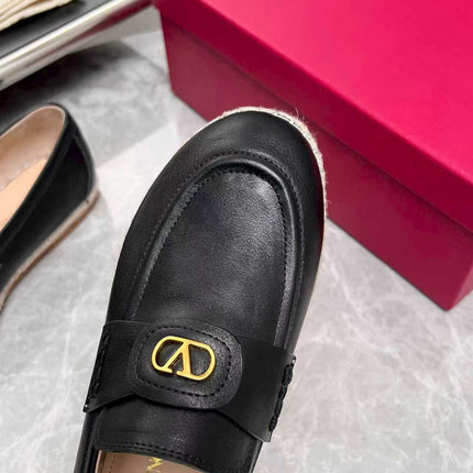 VALENTINO 26S ESPADRILLE LOAFERS IN BLACK CALFSKIN GOLD HARDWARE
