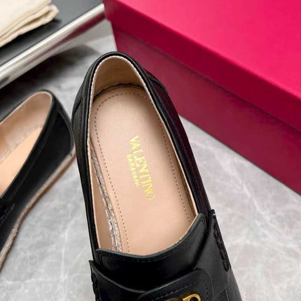 VALENTINO 26S ESPADRILLE LOAFERS IN BLACK CALFSKIN GOLD HARDWARE