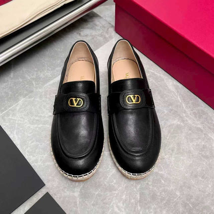 VALENTINO 26S ESPADRILLE LOAFERS IN BLACK CALFSKIN GOLD HARDWARE