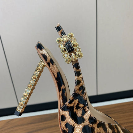 GIANVITO ROSSI 26S SLINGBACK HEELS 105 MM IN LEOPARD PRINT PATENT LAMBSKIN