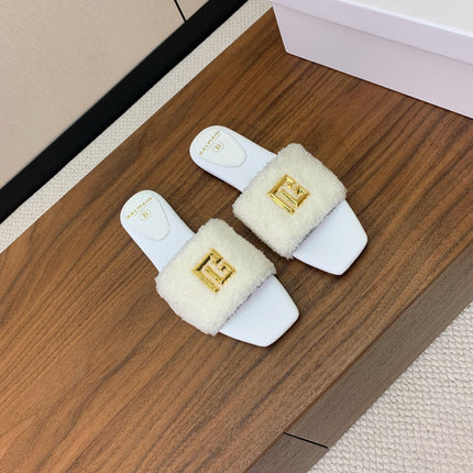 BALMAIN 26S SANDALS IN WHITE WOOL AND CALFSKIN